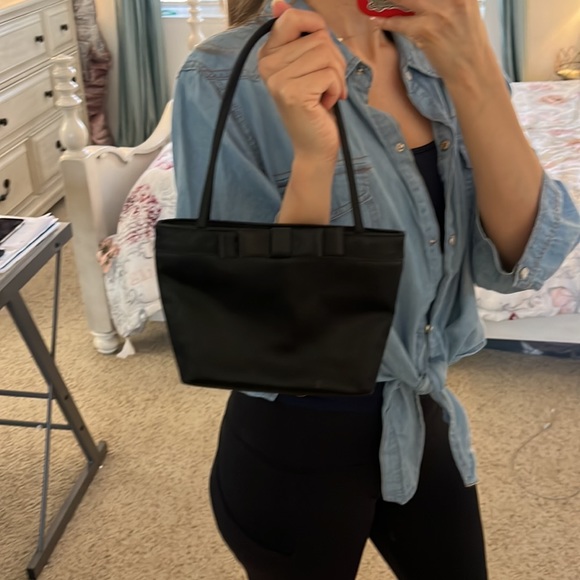 Black satin bow dressy purse with zipper inside. Very lightly used. - Picture 8 of 9